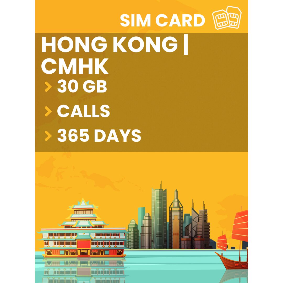 Hong Kong CMHK SIM Card 30 GB 2000 Minutes Calls 365 Days TravelKon