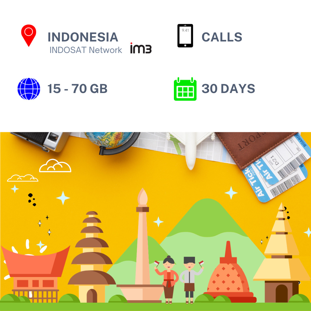 IM3 Indonesia SIM Card 15 70GB 60 Minutes Calls* 30 Days