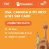 USA, Canada Mexico 5G SIM Card Unlimited AT&T