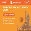 Europe & UK 49 countries eSIM 100GB
