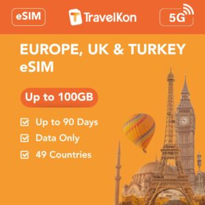 Europe & UK 49 countries eSIM 100GB