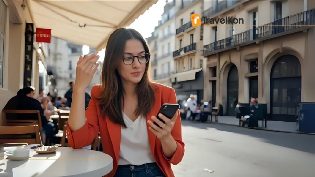 image of someone holding a smartphone, going to buy esim europe for the first trip to France