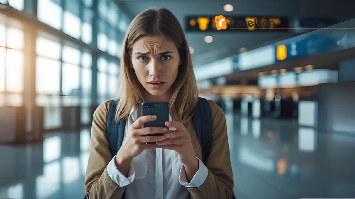 image of woman confuse holding a smartphone, going to buy esim europe