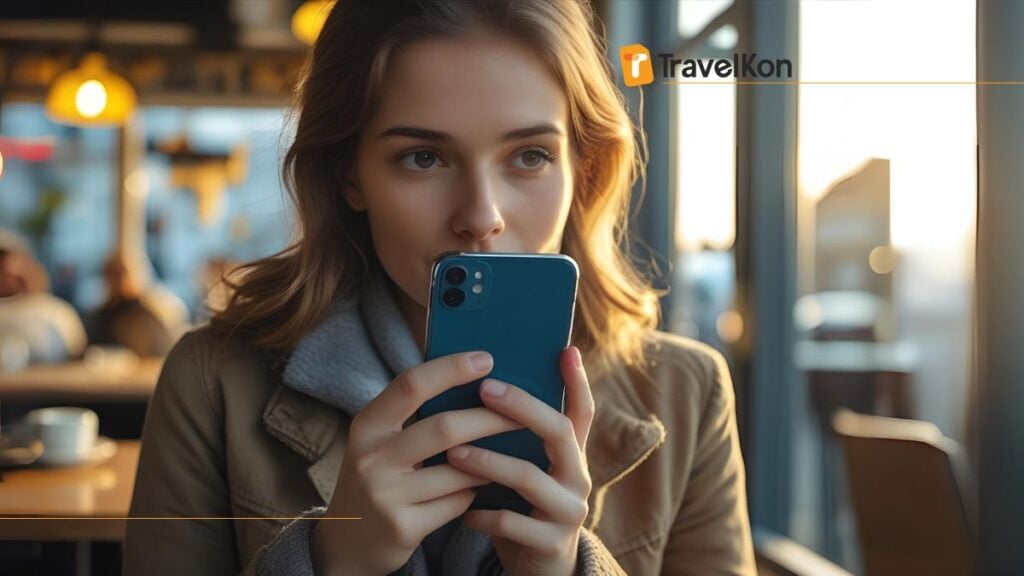 image of woman with smartphone, going to buy esim europe