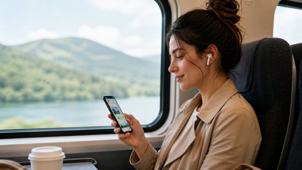 someone using whatsapp on a train