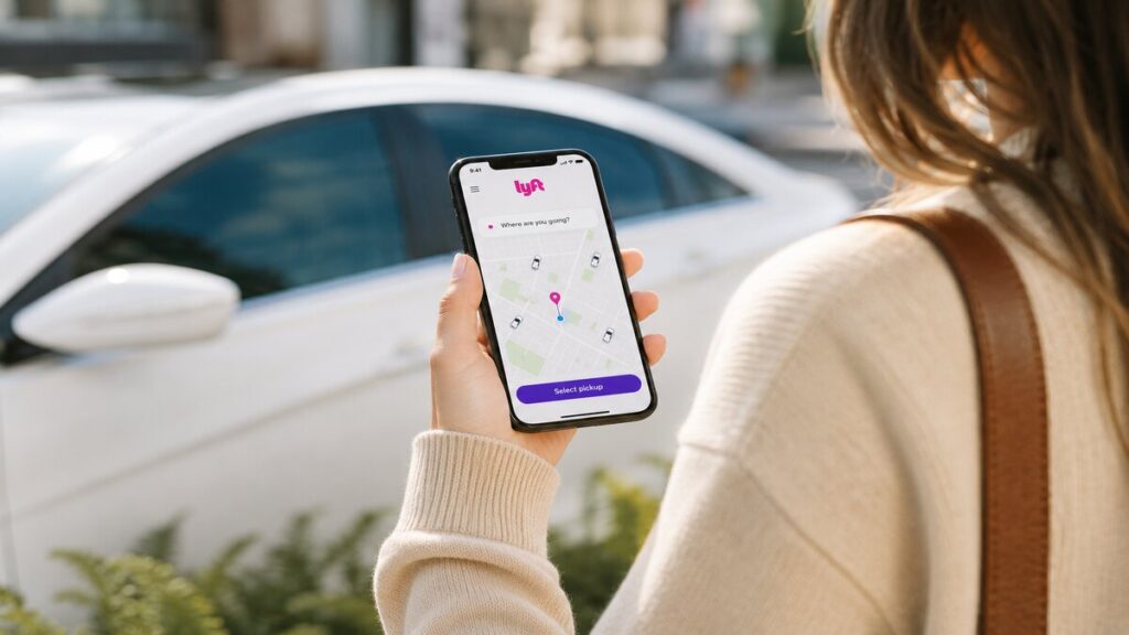 someone holding a smartphone with lyft app running