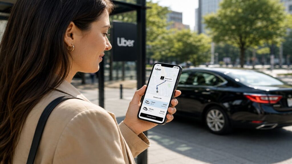 someone holding a smartphone with uber app open