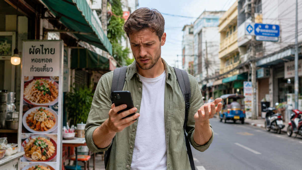 somoene looking at their phone in frustration delete esim